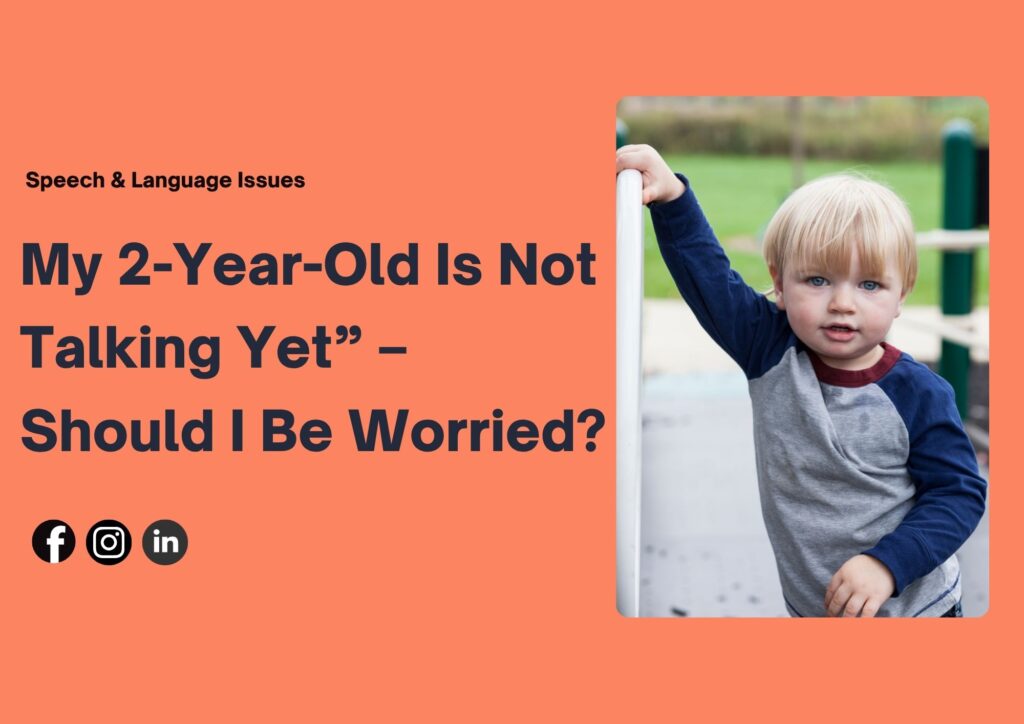 2-year-old child showing early signs of speech delay with concerned parent nearby